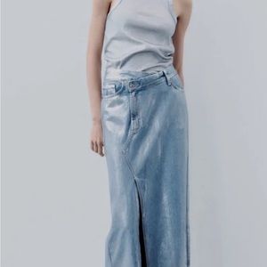 ZARA TRF METALLIC DENIM ASYMMETRIC SKIRT NWT XS / S
